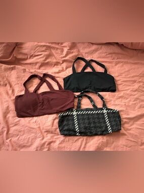 aerie offline Bralette Trio in Black, Burgundy and Houndstooth